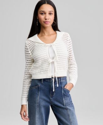 Women's Wide-Collar Tie-Front Cardigan, Macy's Exclusive