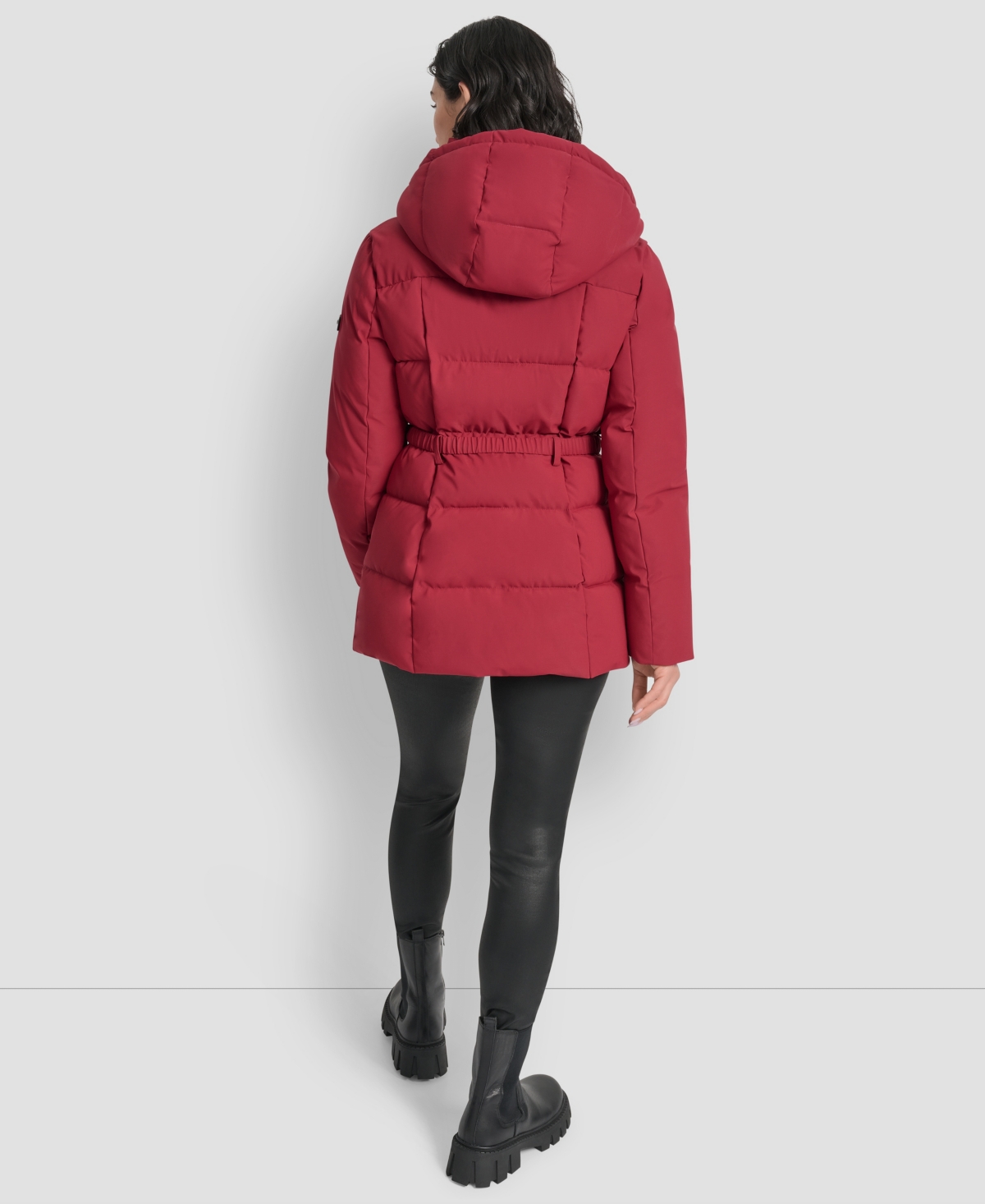 Dkny Women's Belted Hooded Puffer Coat In Red