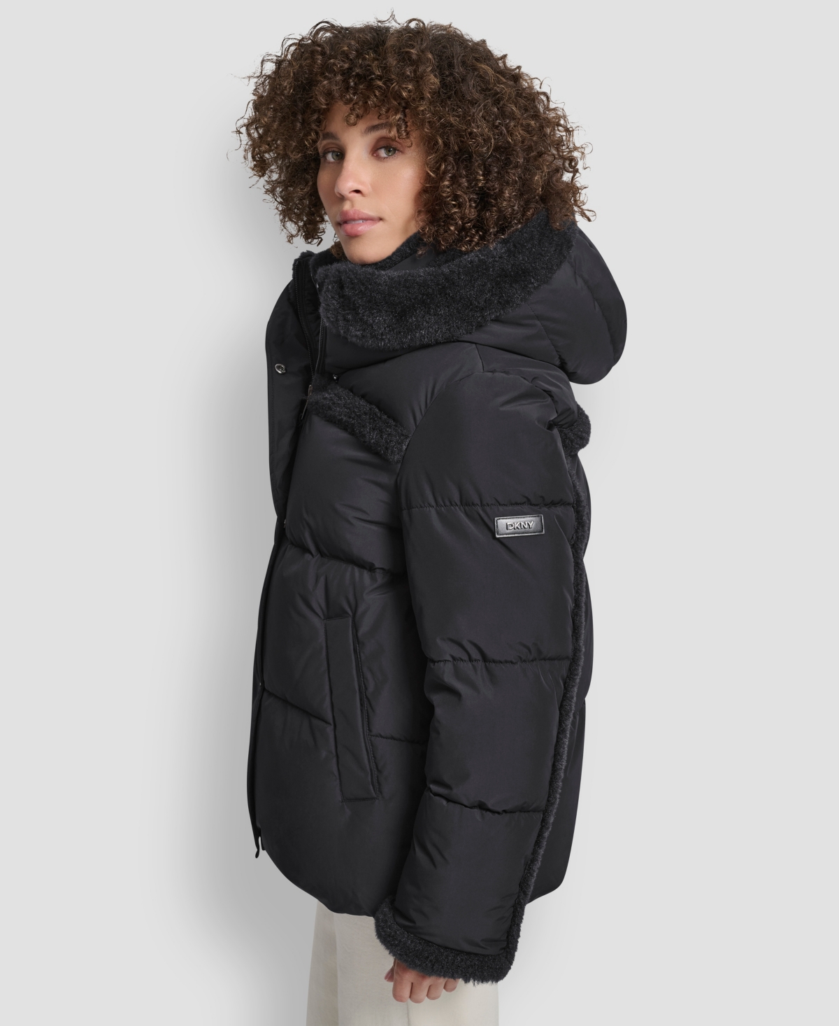 Dkny Women's Detailed Hooded Puffer Coat In Black