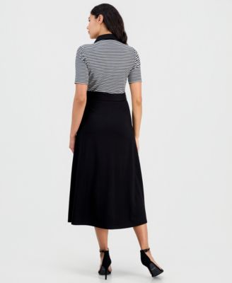 Women's Collared Combo A-Line Midi Dress