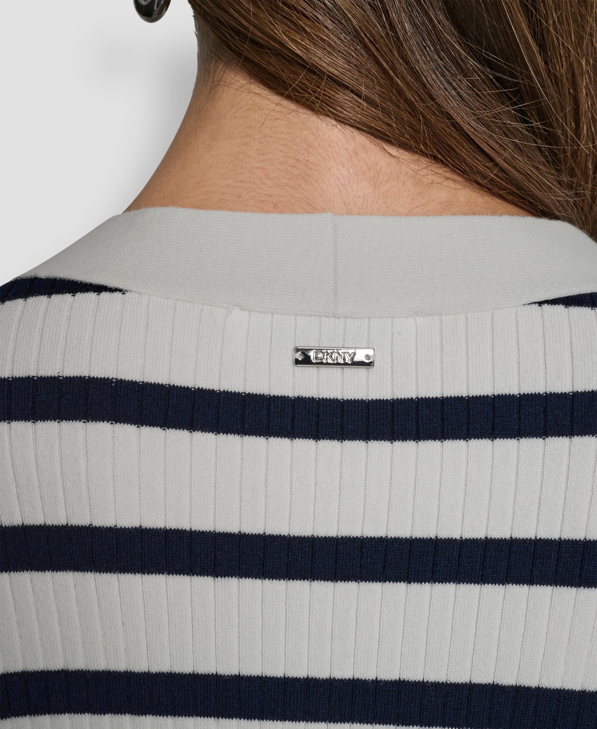 Dkny Jeans Women's Striped Cropped Long-sleeve Cardigan Sweater In Multi