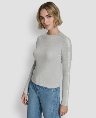 Women's Long-Sleeve Logo Trim Crewneck Sweater