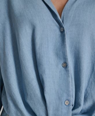 Women's Long-Sleeve Button Front Shirt With Twist Hem