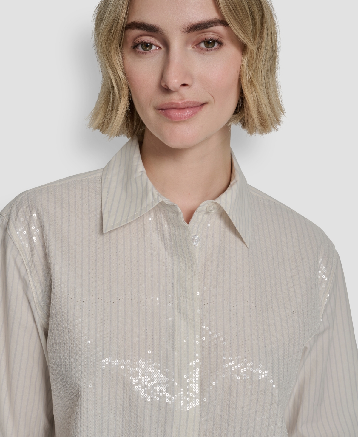 Dkny Jeans Women's Logo Embroidery and Sequin Button-Front Shirt