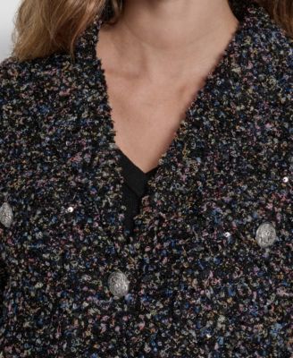 Women's Sequin Boucle Button -Front Jacket