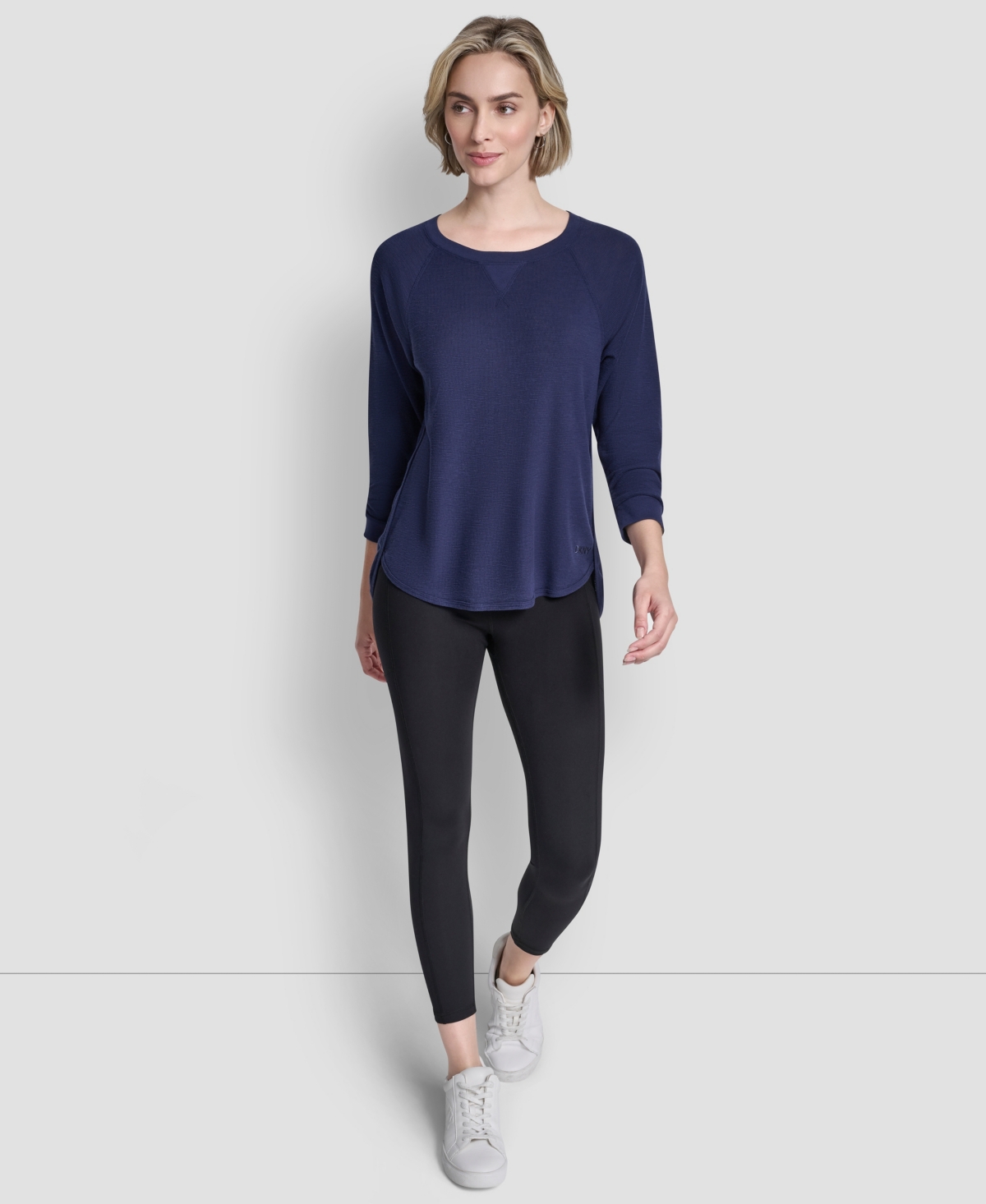 Dkny Women's Mini Slub Waffle Three-Quarter-Sleeve T-Shirt