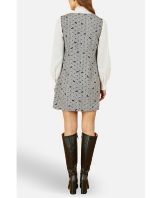 Women's Bow Print Button Up Pinafore Dress