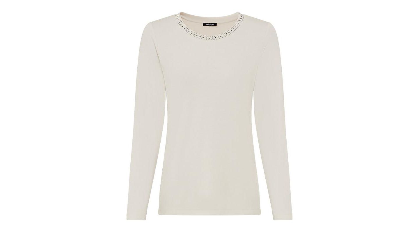 Женская футболка Olsen Rhinestone Trim, цвет: Миндальный бежевый — фото 3