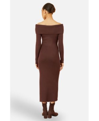Women's Bardot Knitted Fitted Midi Dress