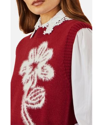 Women's Knitted Flower Sleeveless Sweater Vest