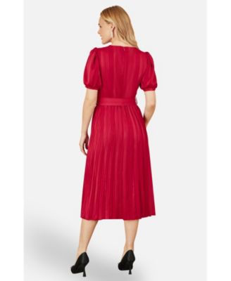 Women's Striped Satin Midi Dress Stylish Belted Partywear