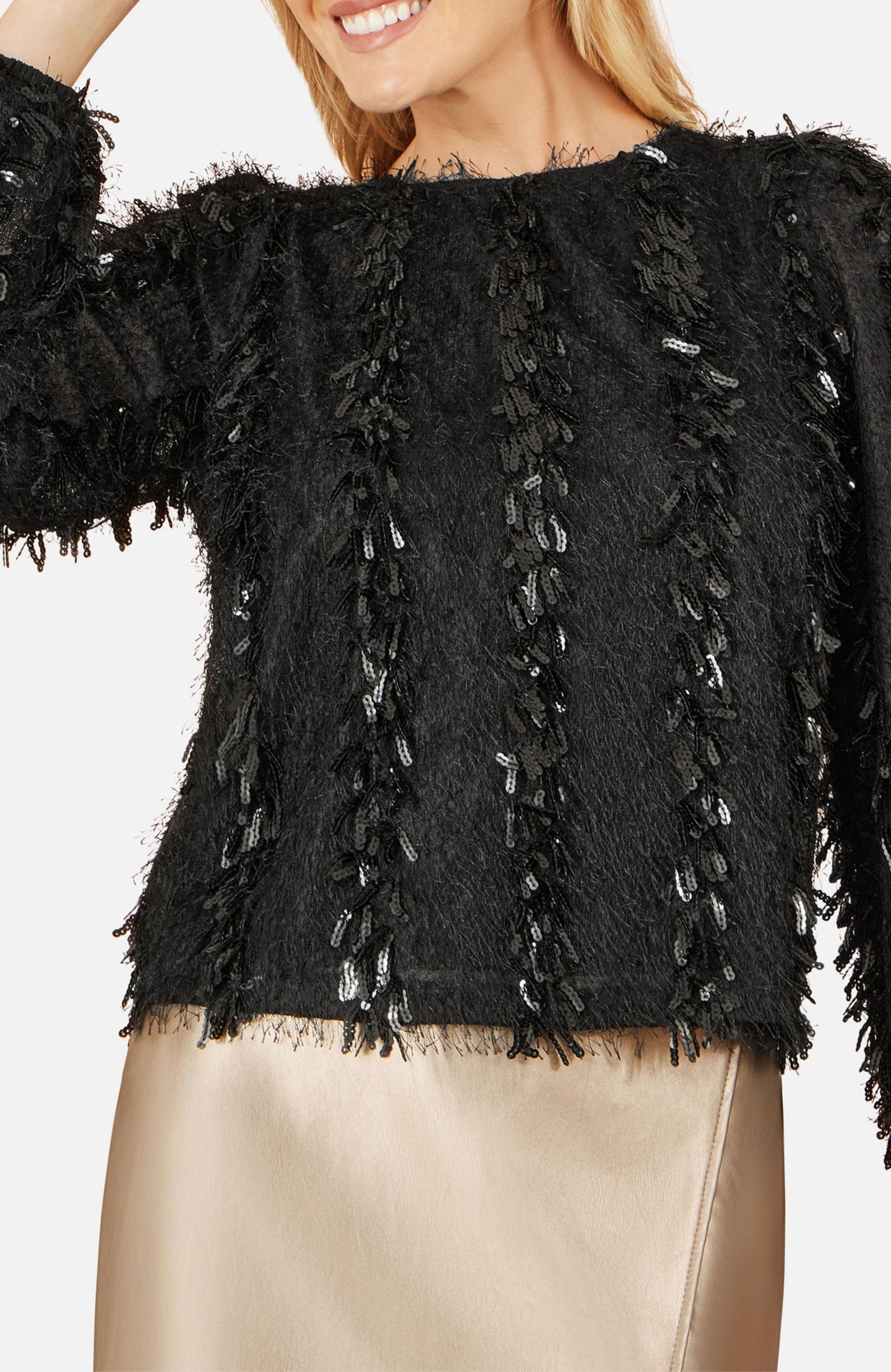 Женский топ Yumi Hanging Sequin Long Sleeve, цвет: Чёрный — фото 5