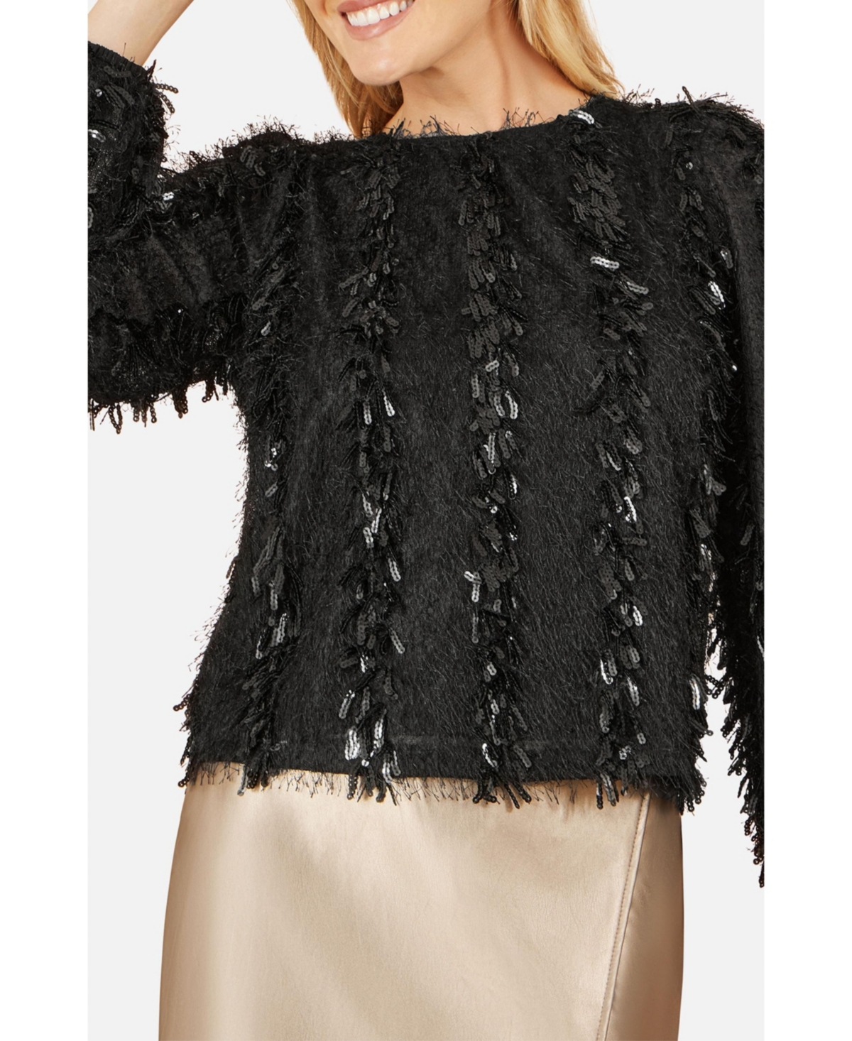 Yumi Women's Hanging Sequin Long Sleeve Top