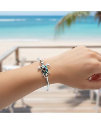 Nautical Sea Turtle Beach Tortoise Iridescent Abalone Shell Bangle Bracelet Sterling Silver