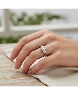 Classic 3CT Princess Cut CZ Solitaire Promise Ring with Heart Side Stones in Sterling Silver