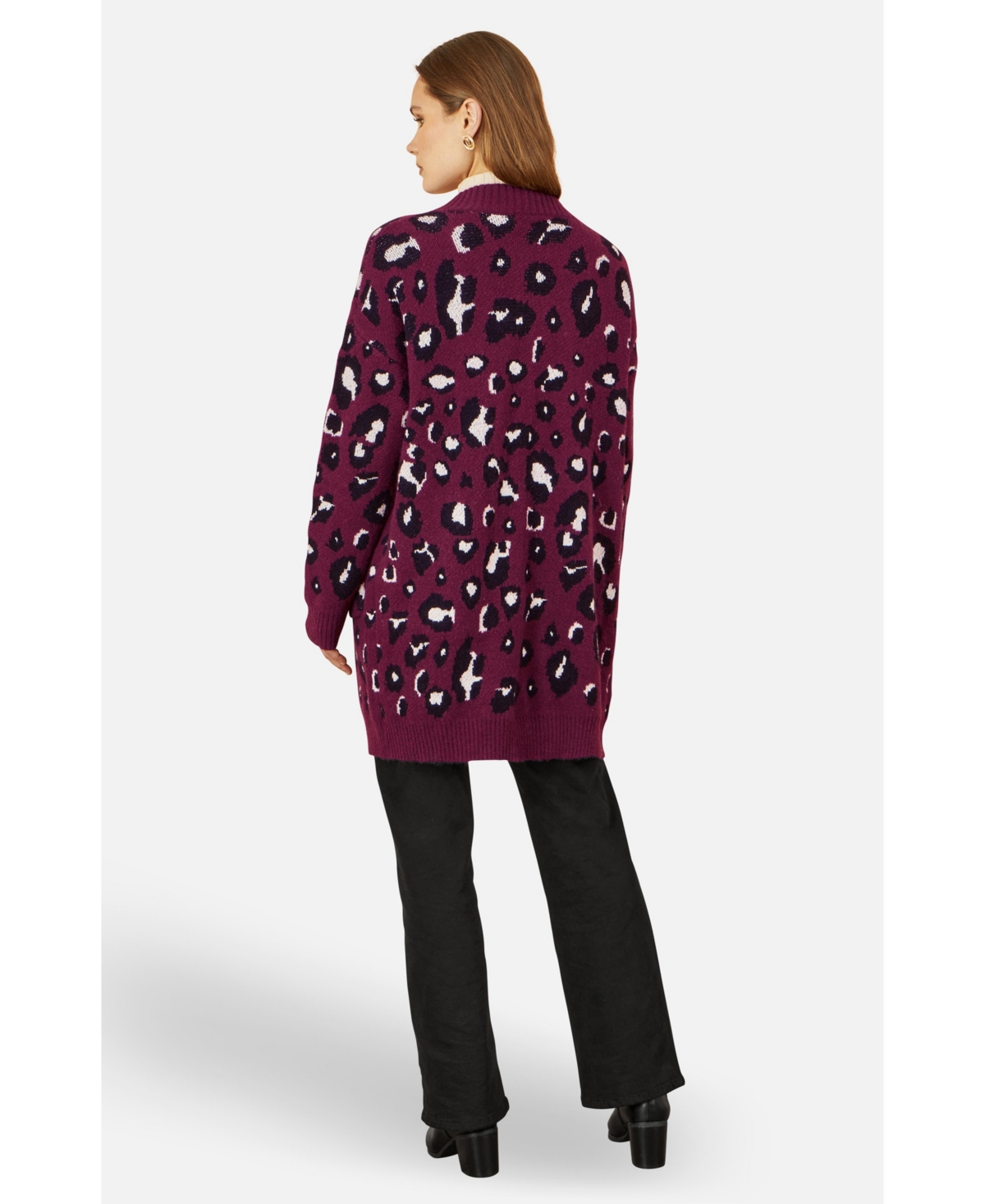 Yumi Women's Animal Intarsia Long Cardigan