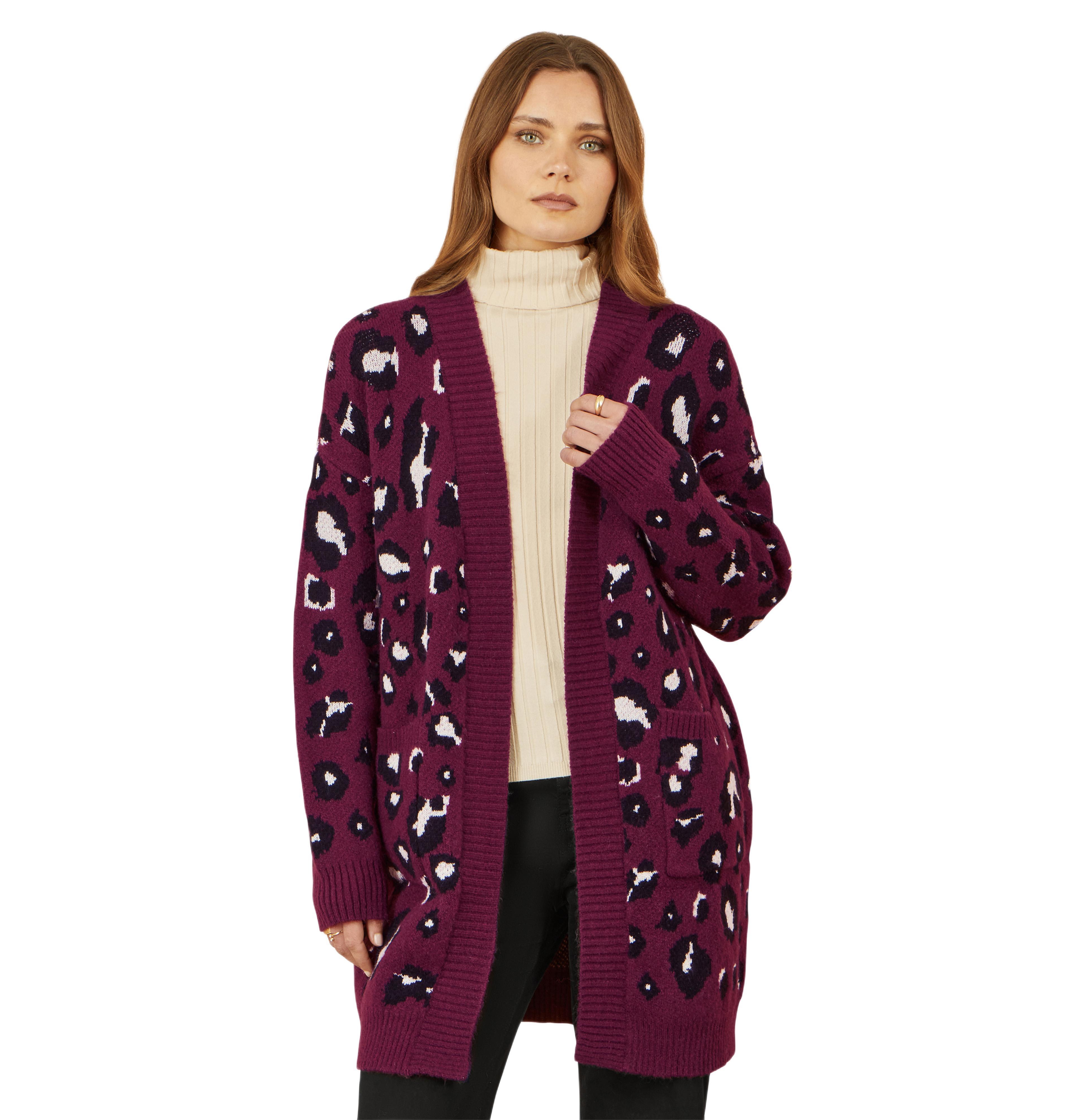 Yumi Women's Animal Intarsia Long Cardigan