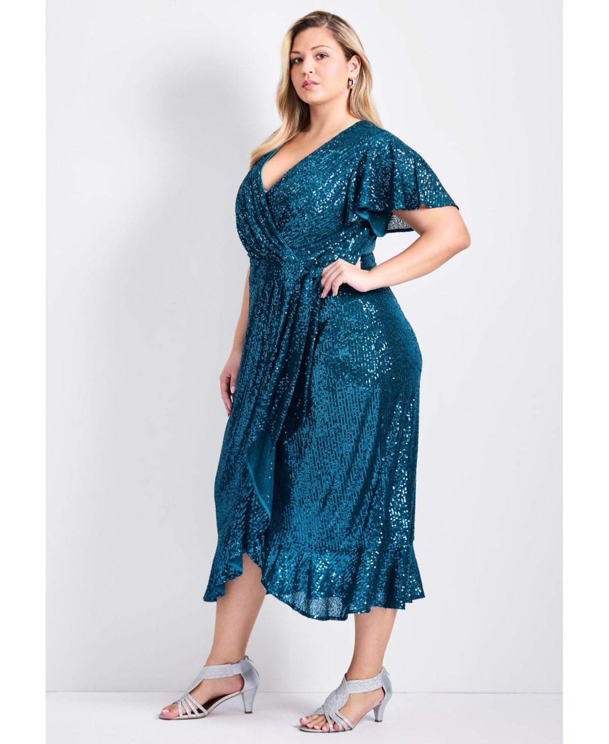 Avenue Women's Plus Nina Sequin Wrap Dress
