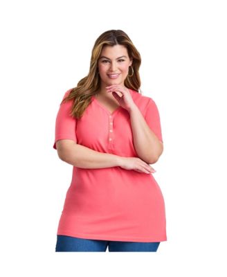 Women's Plus Size Short Sleeve Henley Tunic Top