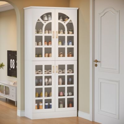 68.94" Tall Shoe Cabinet with Doors and Led Lights, 8-Tier Wooden Shoe Rack Organizer with Adjustable Shelves