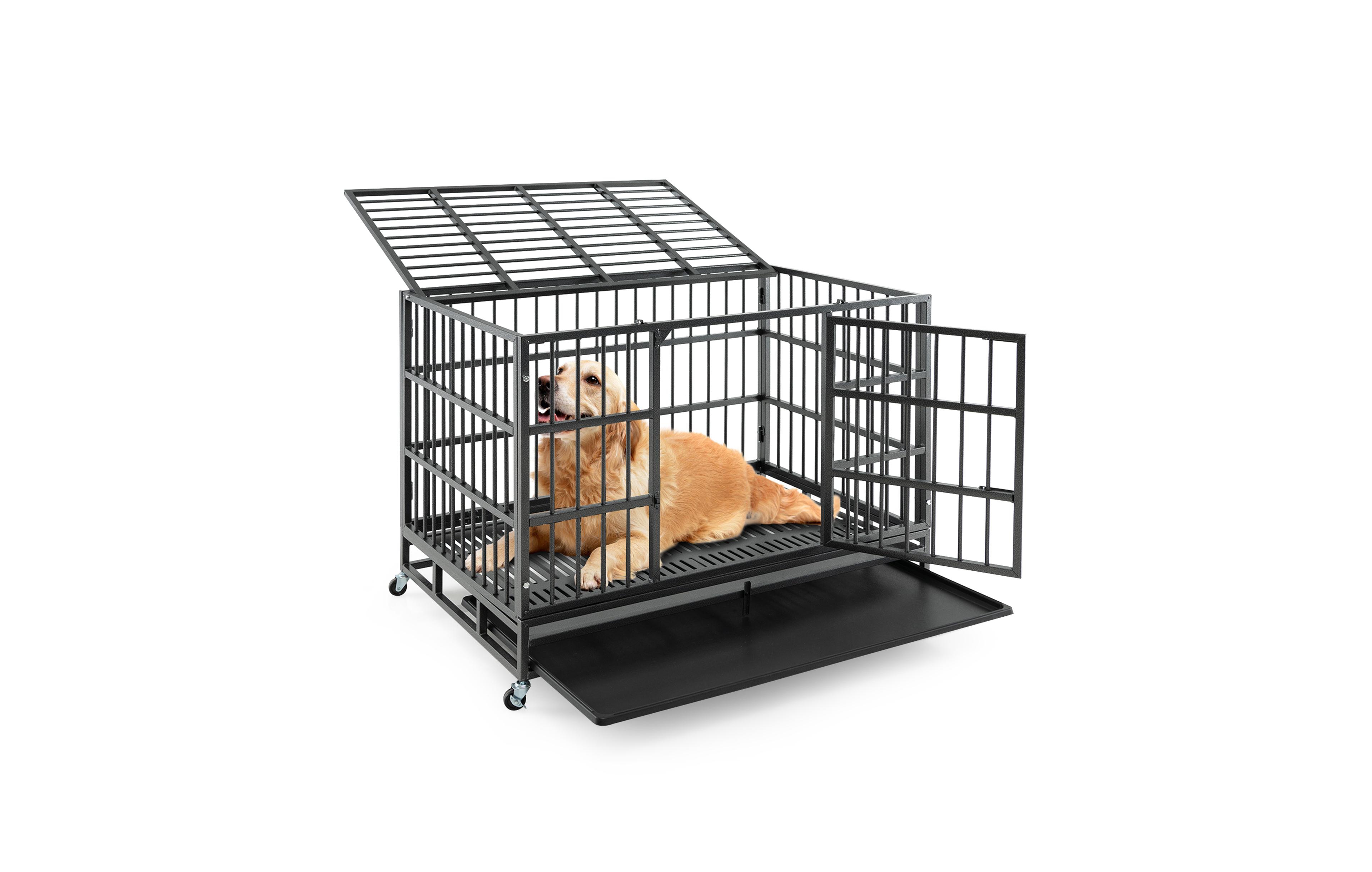 Gymax 48'' Foldable Heavy-Duty Metal Dog Cage W/ Lockable Rolling Casters