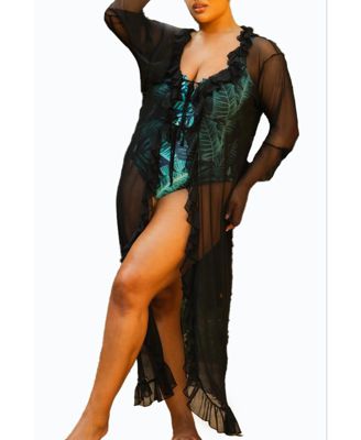 Women's Curve Ruffle Front Flare Sleeve Kaftan