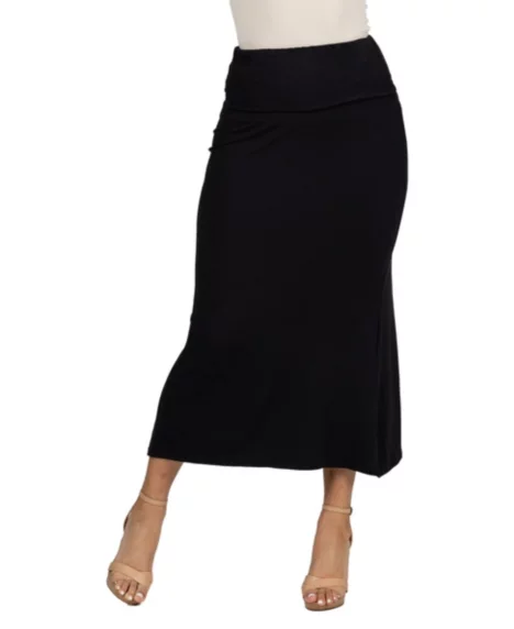 Petite Comfortable Fold Over Maxi Skirt - Black