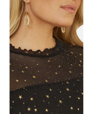 Women's Mesh Star Print Long Sleeve Top