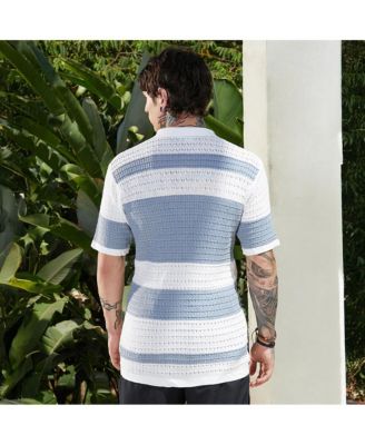 Men's Icy Blue & Daisy White Panel-Knit Relaxed Shirt