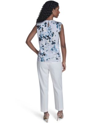 Women's Printed Sleeveless Charm Back Keyhole Top