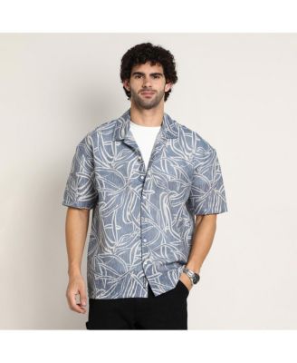 Men's Steel Blue Vine-Lines Resort Oversized Shirt