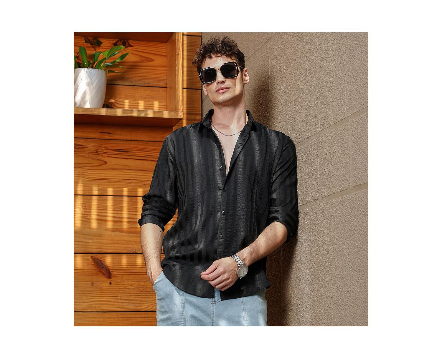 Men's Onyx Black Candy-Striped Shirt