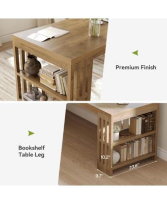 2 Person Desk, 78.7" Computer Desk with Shelves, Farmhouse Home Office Desk, Wood Heavy Duty Shelf Legs