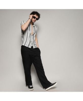 Men's White & Grey Unbalanced Striped Woven Shirt