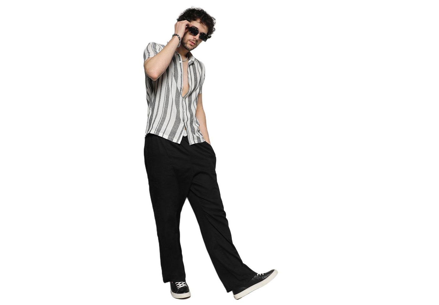 Мужская рубашка Cahoot Campus Sutra White & Grey Unbalanced Striped Woven, цвет: Белый — фото 3