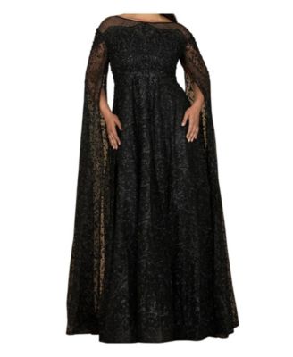 Women's Lace Gown with Dramatic Cape Sleeves