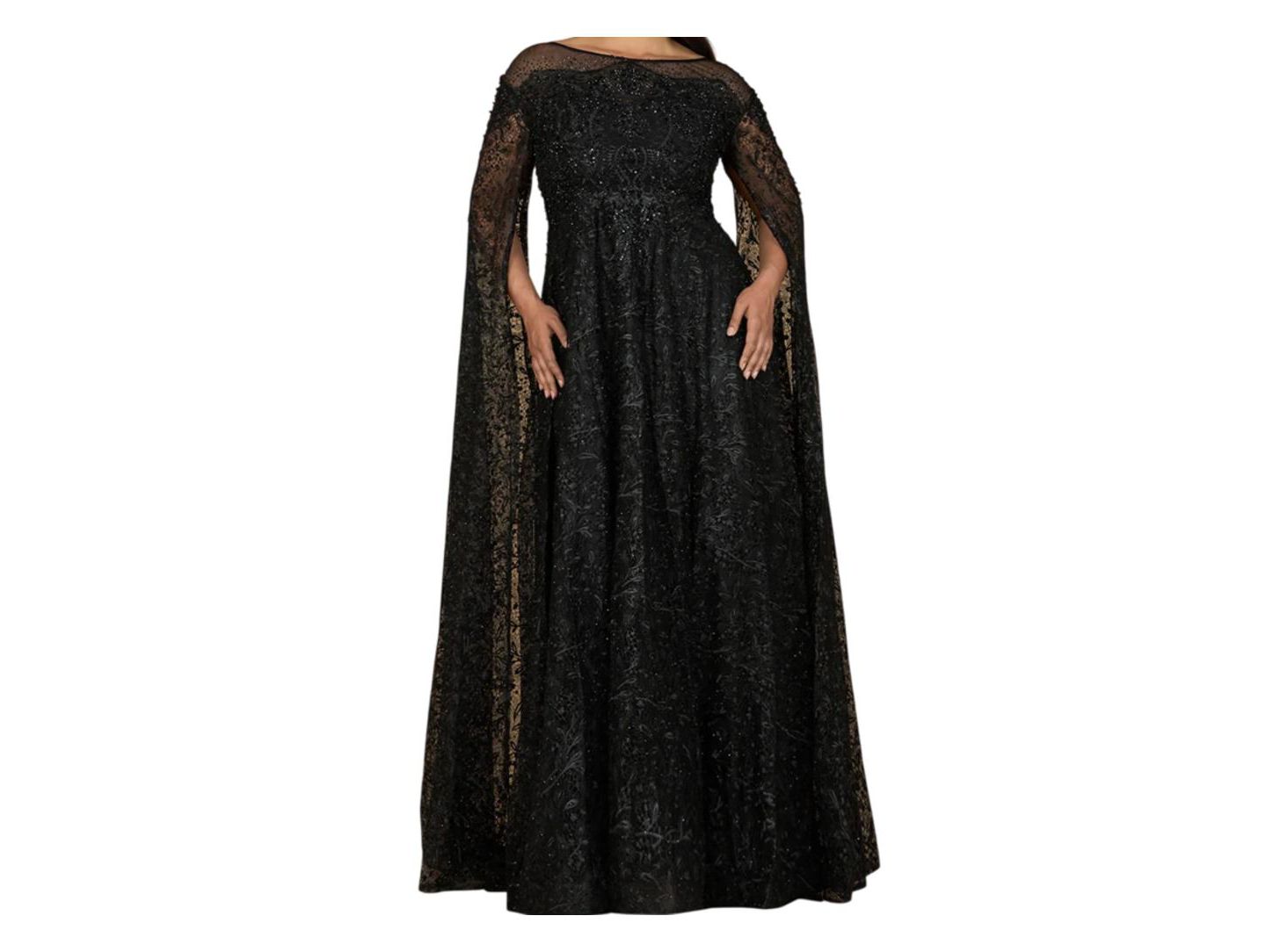 Женские платья Lara Lace Gown with Dramatic Cape Sleeves, цвет: Чёрный — фото 3