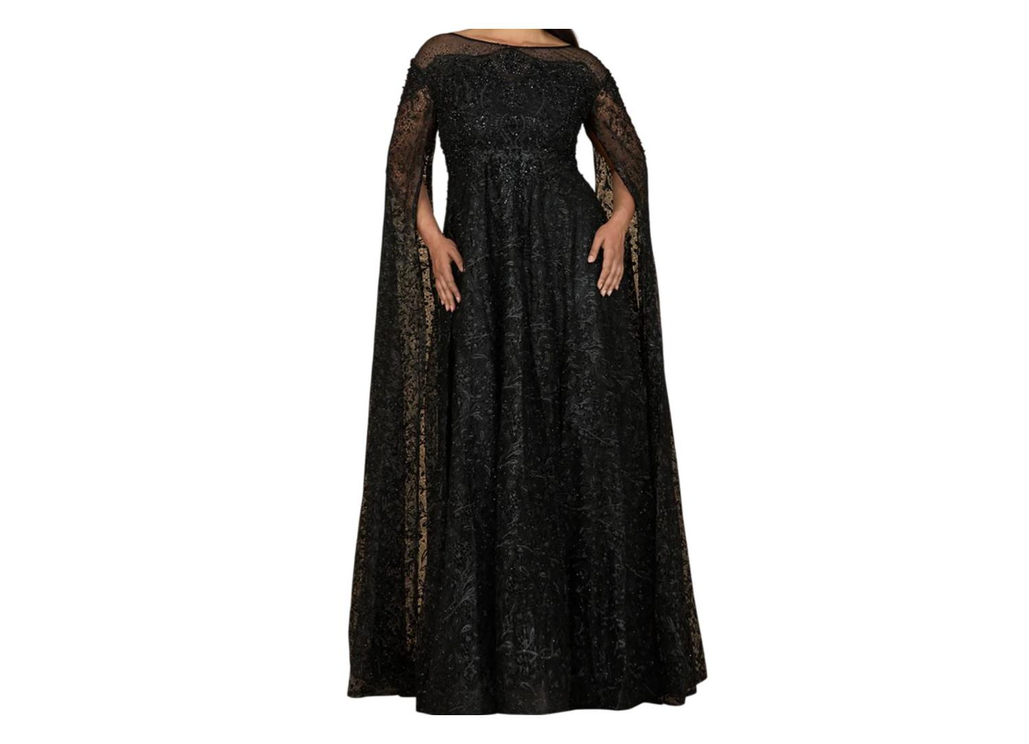 Women's Lace Gown with Dramatic Cape Sleeves