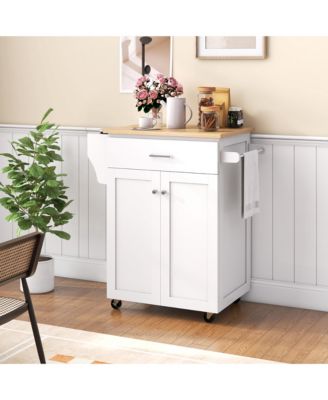 Kitchen Island on Wheels Rolling Kitchen Cart w/ Drawer & Storage Cabinet Spice Rack