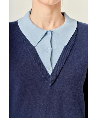 Women's Color Block Polo Knit Dress