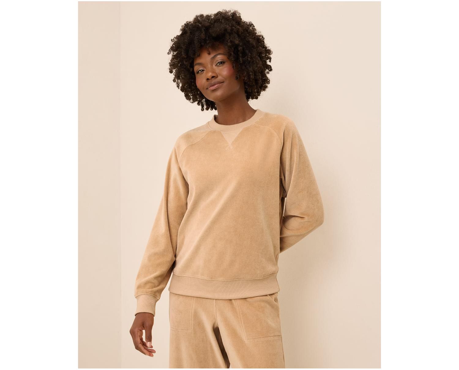 Women's Cotton Velour Crew Pullover Sweatshirts.