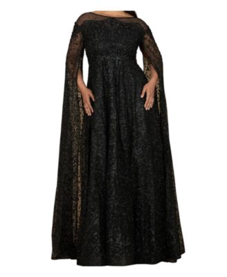 Women's Lace Gown with Dramatic Cape Sleeves