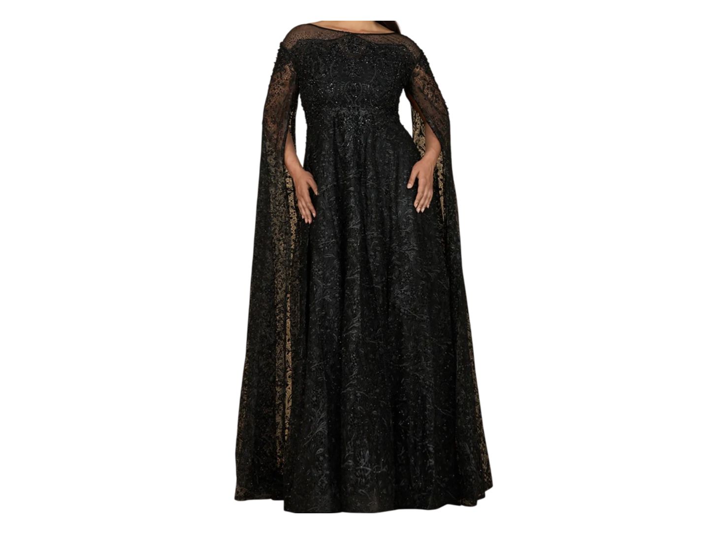 Женские платья Lara Lace Gown with Dramatic Cape Sleeves, цвет: Чёрный — фото 6