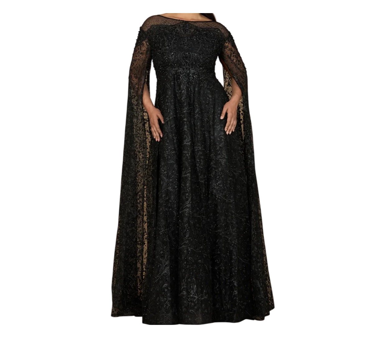 Lara Women's Lace Gown with Dramatic Cape Sleeves