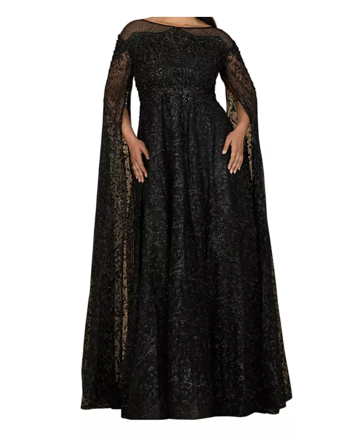 Women's Lace Gown with Dramatic Cape Sleeves - thumbnail 10
