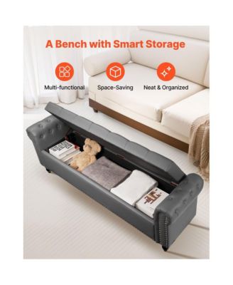 Upholstered Storage Bench with Tufted Seat and Wood Legs