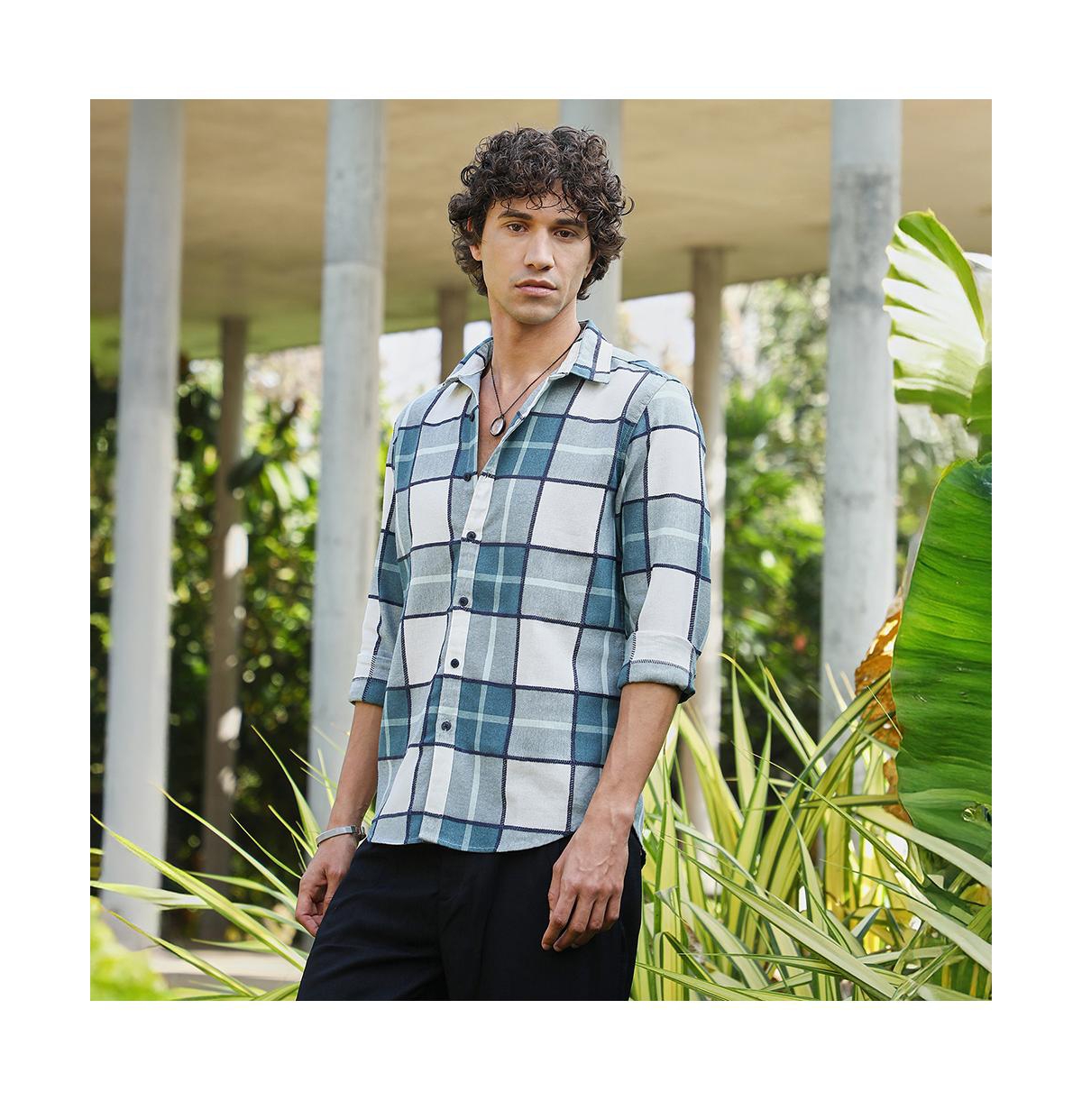 Campus Sutra Men's Steel Blue Overlaping Check Shirt