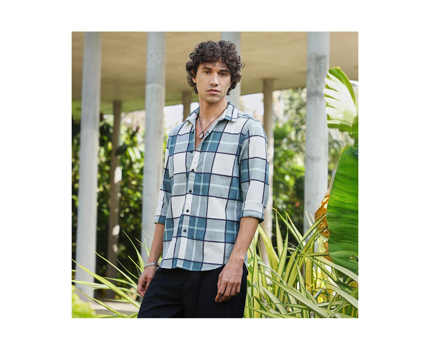 Men's Steel Blue Overlaping Check Shirt