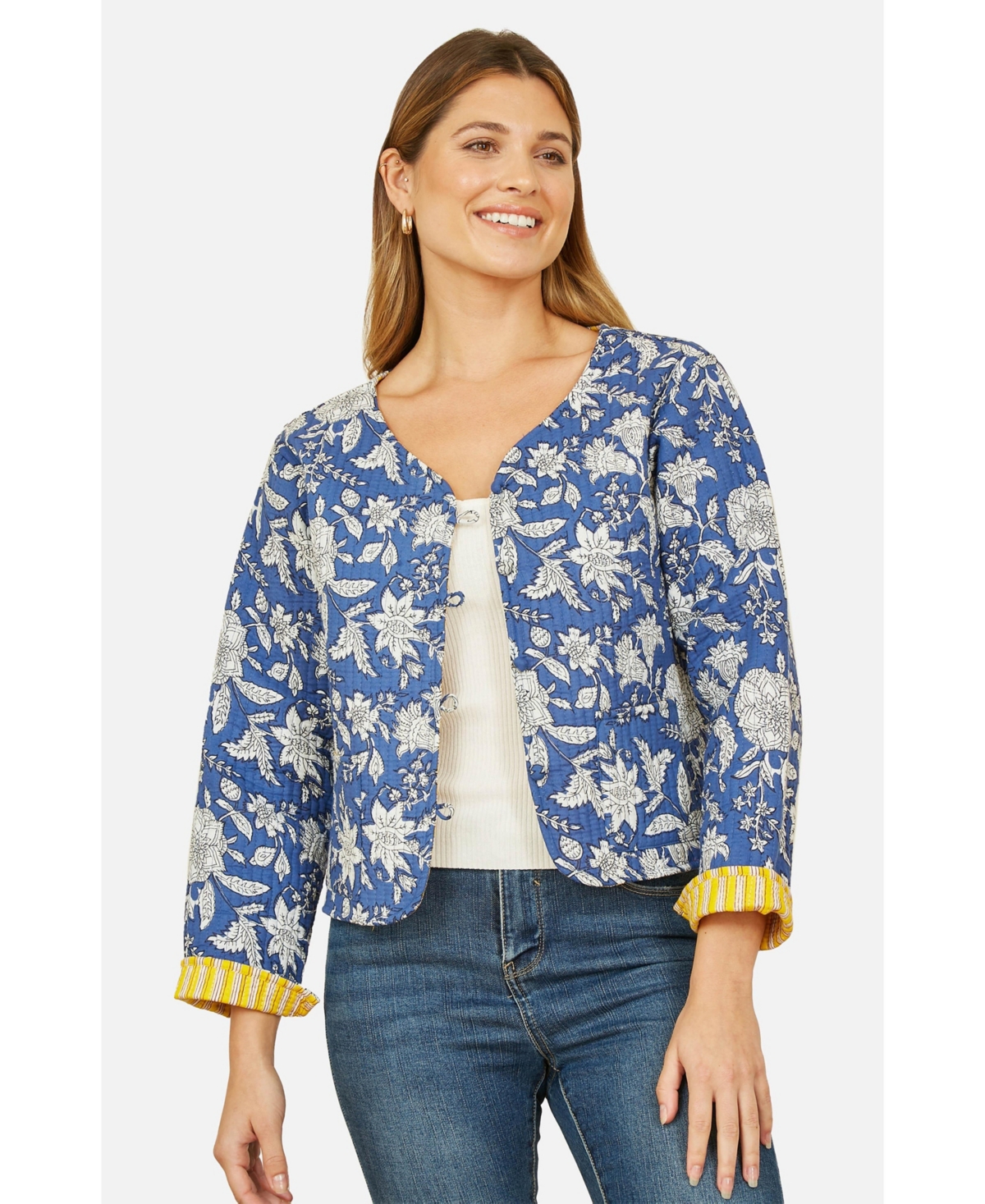 Yumi Women's Floral Reversible Cotton Quilted Jacket