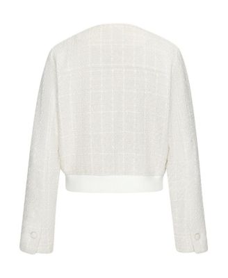 Women's Round Neckline Button Up Tweed Jacket